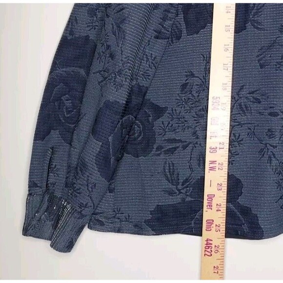 Alfred Dunner Button Shirt Womens 16 Blue Sheer Metallic Rose Witchy Whimsigoth - Picture 9 of 10